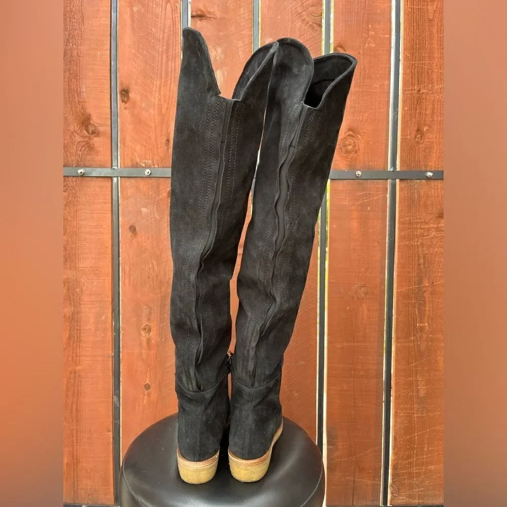 Free People Banks Over-The-Knee Boots Black Suede